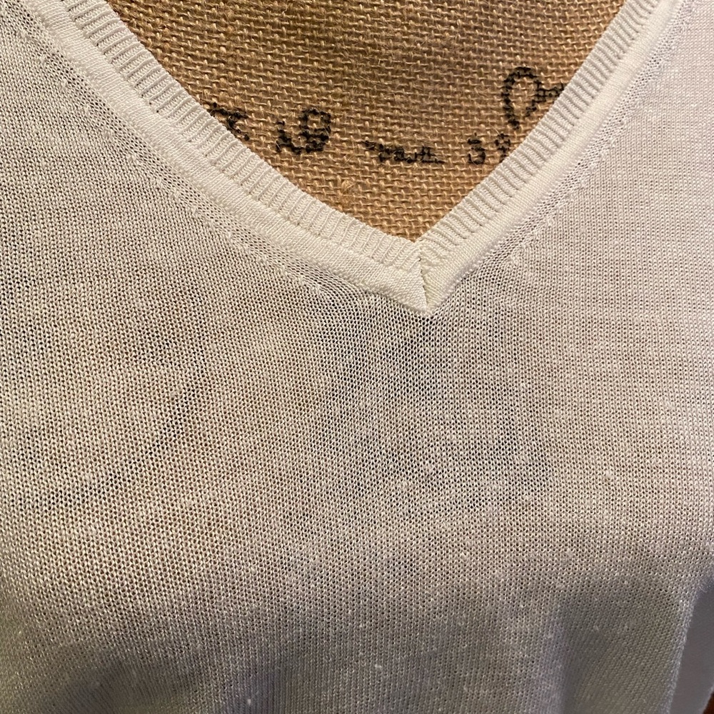 J. Crew white linen V neck sweater with side buttons size small